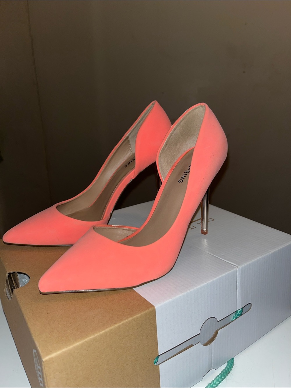Call It Spring Coral Pink Pointed Pump with Metallic Stiletto